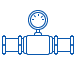 Simple line drawing of a pipe with a pressure gauge attached to the top section.