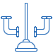 Simple blue line drawing of a plumbing fixture with two horizontal pipes branching from a central vertical pipe and base.