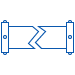 Simple blue line drawing of a broken pipe with flanges on both ends, separated at the center by a jagged break.