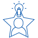 Blue outline of a person inside a star with a light bulb above, symbolizing creativity or an innovative idea.