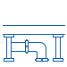 Simple line drawing of a sink with visible plumbing pipes underneath, shown in blue on a white background.